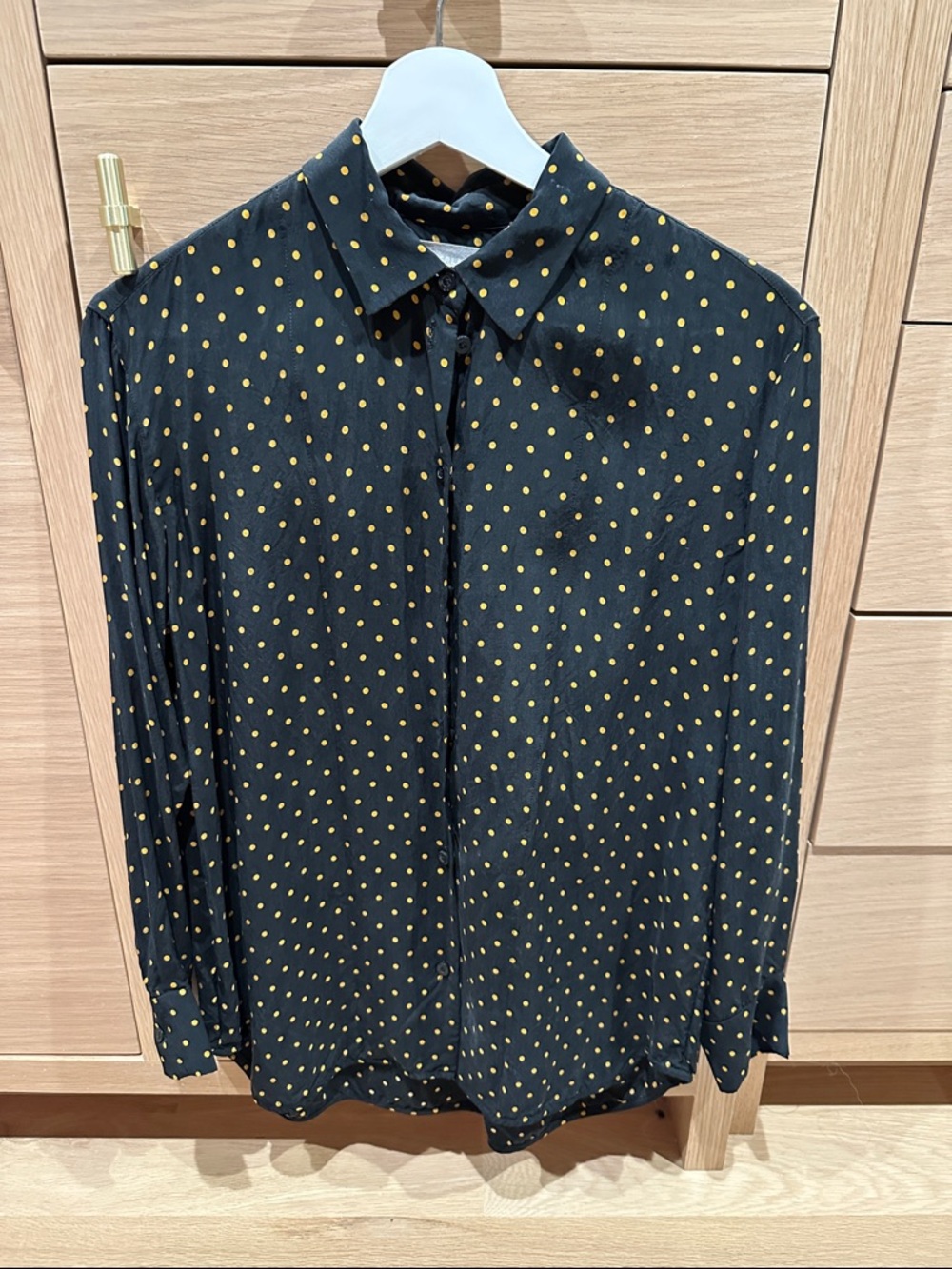 Everlane Black Button-Down Shirt with Yellow Dot Print